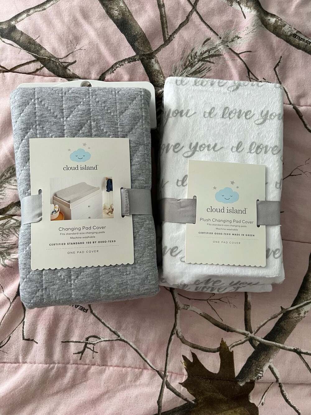Cloud Island Baby Changing Pad Cover Set - 2 Pack, Gray Quilted and Plush "I Lov